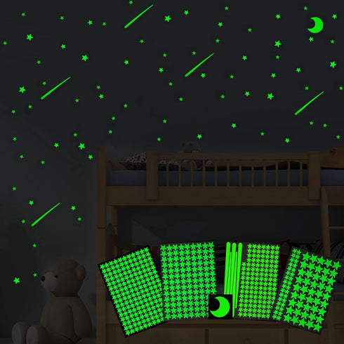 Realistic Glow Stars & Moon - 500pcs Luminous Glowing Stars, Shooting Star Room Decor...