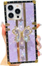 Luxury Square Compatible with iPhone 13 Pro Max 6.7 Inch Case, Cute Bling Pearl Butterfly Diamond Kickstand Cover, Glitter Silicone Shockproof Pro...