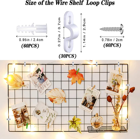 30 Sets Wire Shelf Loop Clips, White Multi Purpose Wire Shelf Clamp, Wire Shelving Accessories, Wire Shelf Wall Clips for Concrete Installation...