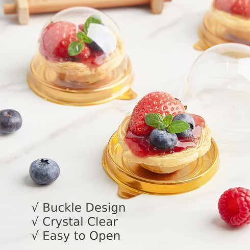 Zezzxu 50 Pack Mini Cake Containers, Clear Plastic Small Cupcake Boxes with Dome Lids for Individual Chocolate Covered Cookies, Strawberry, Moonca...