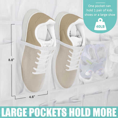 Tiblue Over The Door Shoe Organizer 35 Mesh Pockets Hanging Shoe Organizer Shoe Rack For Door Closet Entryway Bedroom Pantry Organizer - Shoe Hold...
