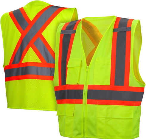 Pyramex Safety RCZ2410L RCZ24 Series Vest Hi-Vis Lime Vest with Contrasting Reflective Tape - Size Large...