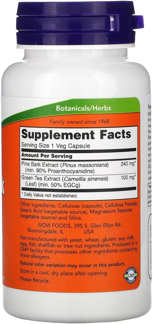 NOW Supplements, Pine Bark Extract 240 mg, 90% OPC Pine Bark Extract, (from the Inner Bark of Chinese Red Pine), 90 Veg Capsules...