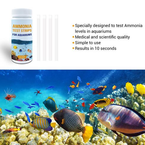 Aquarium Ammonia Test Kit, 50 Counts Ammonia Test Strips Fish Tank Aquarium Test Strips for Aquarium Pond Pool...