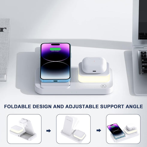 Wireless Charging Station Compatible with Apple iWatch8/Ultra/7/SE/6/5/4/3/2, 3 in 1 Wireless Charger Nightlight for Airpods 2/3/Pro iPhone 14 Plu...