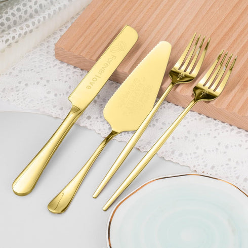 Personalized Cake Cutting Set for Wedding,4 Piece Wedding Cake Knife and Server set, Mr and Mrs Cake Cutter and Forks for Wedding, Birthday, Anniv...