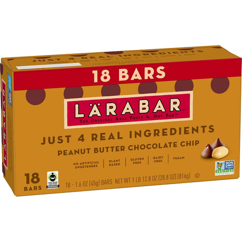 Larabar Peanut Butter Chocolate Chip, Fruit and Nut Bars, Gluten Free and Vegan, 28.8 oz, 18 Ct...