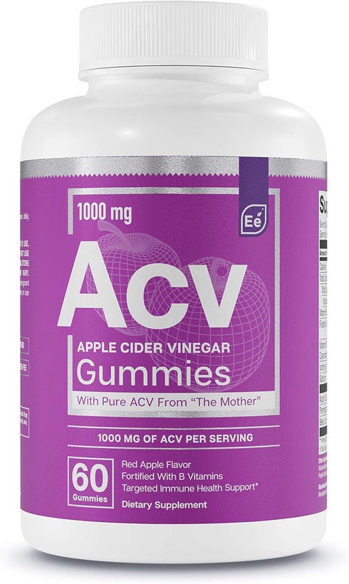 Essential Elements Apple Cider Vinegar Gummies from The Mother - Naturally-Sourced, Vegan ACV with Folic Acid and Vitamin B6 & B12 60 Count...