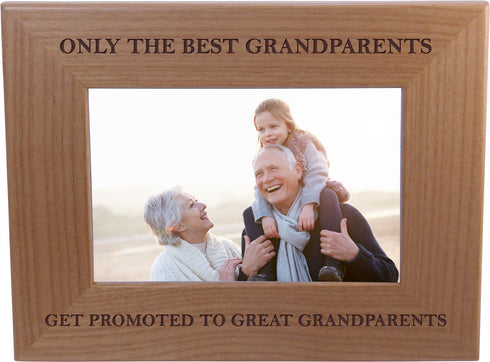 CustomGiftsNow Only The Best Grandparents Get Promoted to Great Grandparents - Wood Picture Frame Holds 4x6 Inch Photo - Great Christmas, Father's...