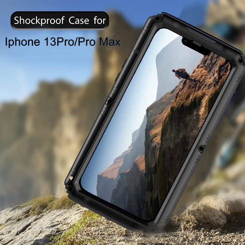 Waterproof Case for iPhone 13 Pro Max Metal Case Heavy Duty Case Full Body Dustproof Dropproof Aluminum Alloy Case with Silicone Built-in Screen P...