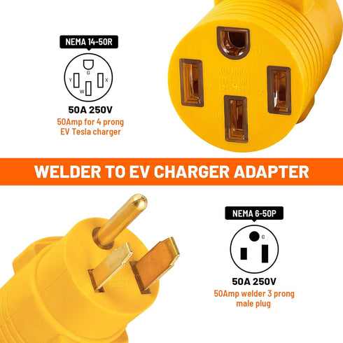 NEMA 6-50P to 14-50R EV Tesla Charger Adapter Cord, 240V 50 Amp 3 Prong Welder Plug to 4 Prong EV Charging Connector, Welder Welding Dryer EV Char...