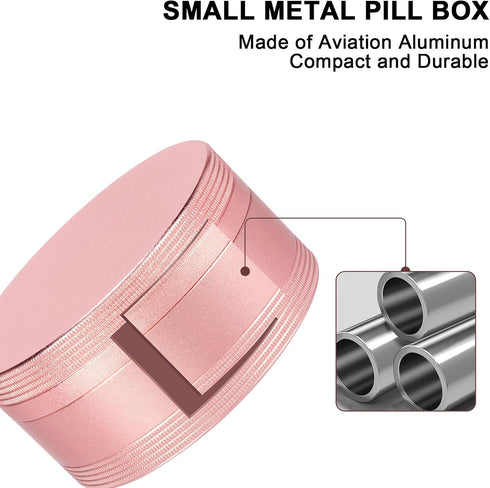 Portable Pill Box Pill Case Daily - Waterproof Single Metal Pill Container for Pocket Purse, Aluminium Alloy Round Daily Medicine Organizer to Hol...