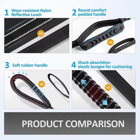 Heavy-Duty Bungee Dog Leash, Shock-Absorbing Features, Multifunctional Design, Car Seatbelt, Dual Padded Handles, Adjustable Length from 4 to 6 Ft...