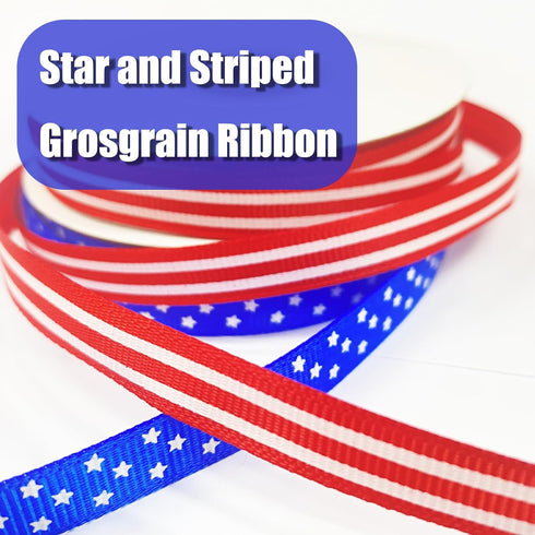 2 Rolls Patriotic Grosgrain Ribbon,Stars and Stripes Ribbon,for 4th of July,Memorial Day Gift Wrapping, Party Decoration, DIY Crafting and Sewing(...