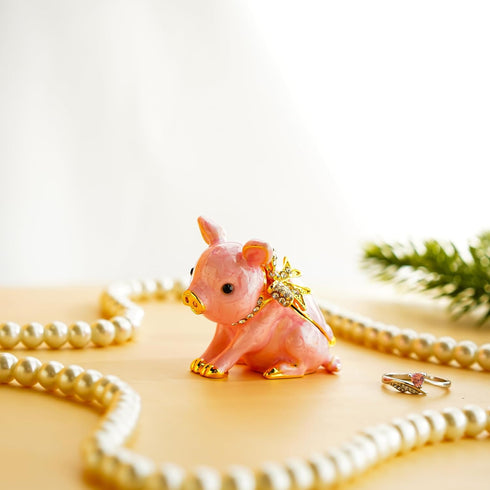YU FENG Cute Piggy Jewelry Trinket Box Hinged Collectible Crystal Jeweled Pig Decor Animal Figurines...