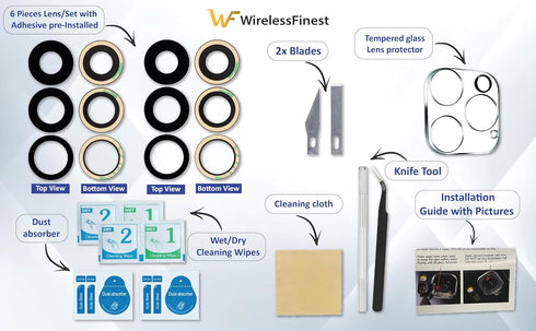 2X Set/6 PCS Back Rear Camera Lens Glass Replacement Kit with Adhesive Pre-Installed Fit for iPhone 13 Pro / 13 Pro Max + Repair Tools + Installat...