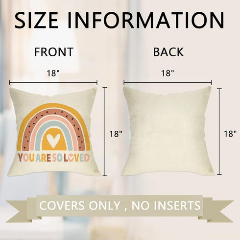 Boho Rainbow Home Decorative Throw Pillow Cover, You are So Loved Inspirational Quote Heart Cushion Case 18x18 for Girls Kids Bedroom Nursery Deco...