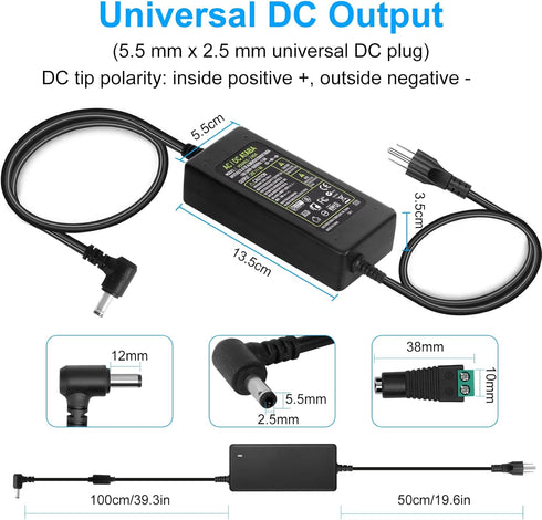 HOUHUI 24V 4A Power Supply Adapter, AC 100-240V to DC 24 Volt 4 Amp 96W Suit 3A 2A 1A Device Transformer AC/DC Power Adapter Converter with 5.5x2....