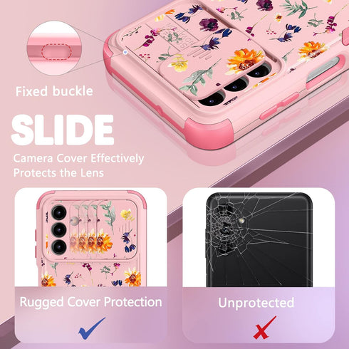 for Samsung Galaxy A13 5G Case,Galaxy A13 5G Case with Slide Camera Cover for Women Men,Heavy Duty Protective Flowers Collection Phone Cover for S...