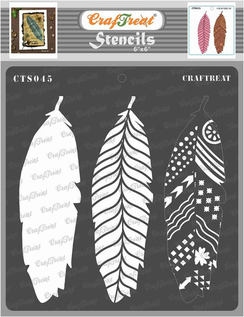 CrafTreat Layered Feather Stencils for Painting on Wood, Canvas, Paper, Fabric, Floor, Wall and Tile - Feathers - 6x6 Inches - Reusable DIY Art an...