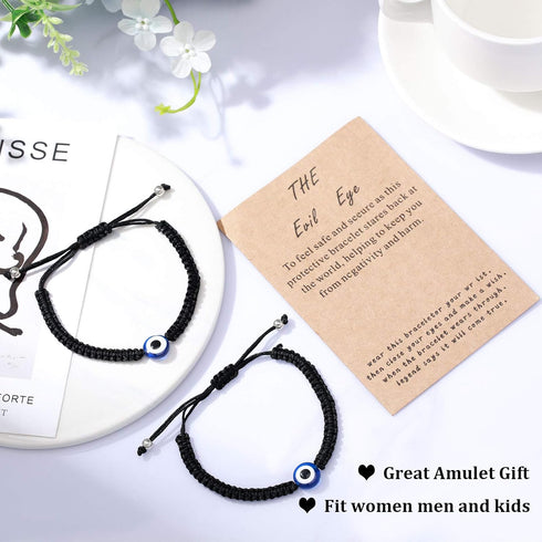 Yaomiao Evil Eye Bracelets with Necklace Set, 2 Pieces 7 Knot Red Rope Bracelet Amulet Lucky Bracelets with Card, 2 Pieces Evil Eye Pendant Neckla...