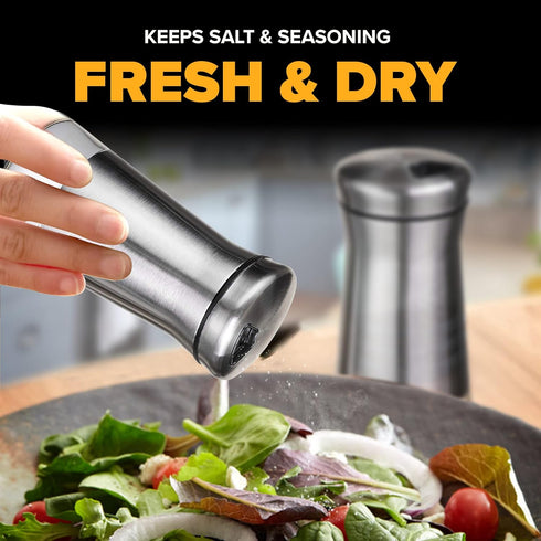 The Original Salt and Pepper Shakers set - Silver- Spice Dispenser with Adjustable Pour Holes - Stainless Steel & Glass Set of 2 Bottles...