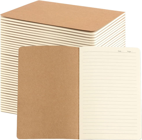 30 Pack A5 Notebook Journals, 8.3 x 5.5 Inch Travel Kraft Notebooks Bulk, Soft Brown Cover Lined Paper Notebook with 60 Pages / 30 Sheet for Subje...