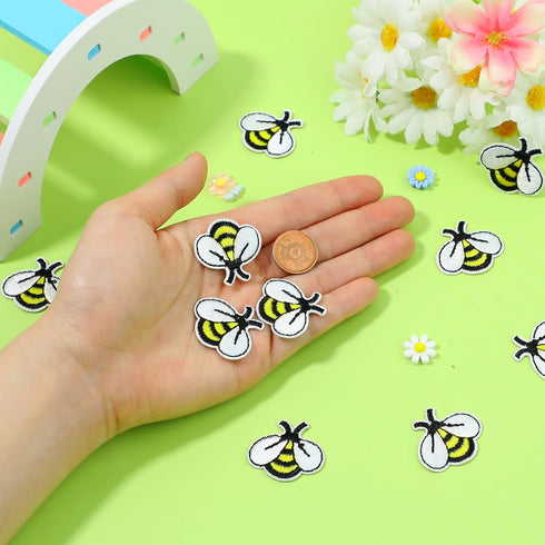 20 PCS Bee Embroidered Patches Bee Shape Patches Bee Buttons for Sewing Applique Patch Cute Fabric Tiny Iron On Embroidered Patches Decoration for...