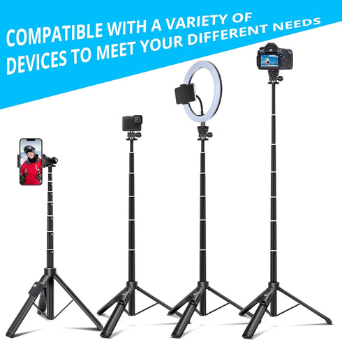 BZE 62 inches Extendable Selfie Stick Tripod with Wireless Remote & Phone Holder, Portable Aluminum Alloy 3 in 1 Stand for Group Photos, Vlogging ...