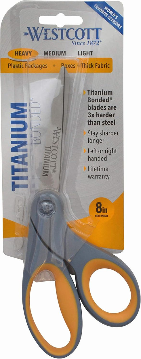 Westcott 8" Bent Craft Scissors with Titanium-Bonded Blades for Heavy-Duty Use (Yellow/Gray)...