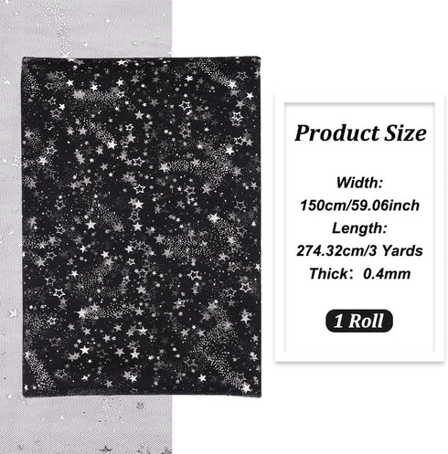 BENECREAT 3Yard Black Sequins Star Lace Fabric, 59" Silver Stamping Star Mesh Lace Fabric for DIY Handmade Clothing Wedding Dress Home Decor, 0.4m...