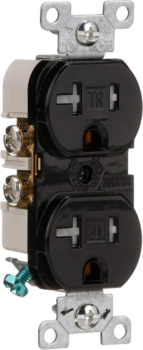 Eaton TRBR20BKBXSP 20-Amp 3-Wire 125-Volt Tamper Resistant Commercial Grade Duplex Receptacle 2-Pole, Black...