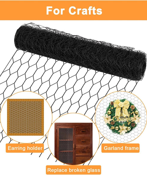 Garden Poultry Black Chicken Wire - 13.7 '' × 315 '' Chicken Wire for Crafts, Garden Fence Animal Barrier, 1 inch Mesh Poultry Netting Fence, Pet/...
