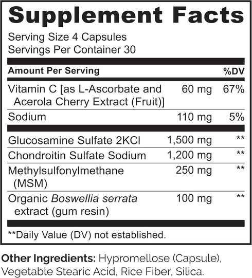 NATURELO Glucosamine Chondroitin MSM with Boswellia and Vitamin C - Joint Support Supplement - 120 Capsules...