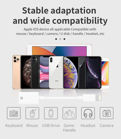 Lightning Male to USB Female Adapter OTG Data Sync Cable Compatible with Iphone13 11 12pro Max Mini XR X XS 8 7 SE Plus for Ipad Air,Camera,3.0 Mo...