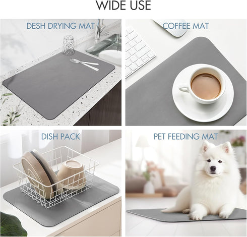 Drying Mat for Kitchen Countertops, Coffee Mat Hide Stain Rubber Backed Absorbent Dish Drying Mat (Gray, 16"x20")...