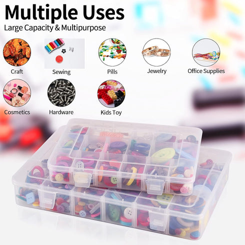 18 Grids Plastic Organizer Box with Dividers, Exptolii Clear Compartment Container Storage for Washi Tapes Beads Crafts Jewelry Fishing Tackles, S...