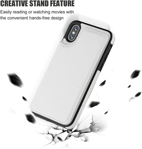 iPhone Xs iPhone X Wallet Case with Card Holder, Premium PU Leather Kickstand Card Slots Case,Double Magnetic Clasp and Durable Shockproof Cover (...