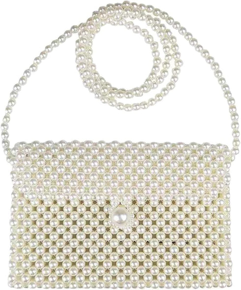 FUNDI White Pearl Purse Shoulder Bag for Women Purse Pearl Beaded Clutch Bag Crossbody Beaded Clutch Evening Bag for Prom Party Wedding Date...