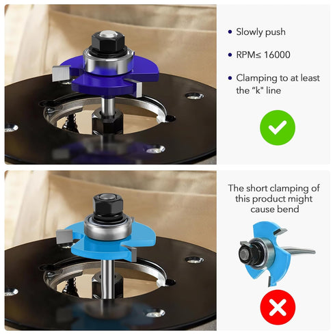 Tongue and Groove Router Bit Set of 2 Pieces 1/2 Inch Shank Router Bits 3 Teeth Adjustable T Shape Wood Milling Cutter Router Bits Sets for Woodwo...