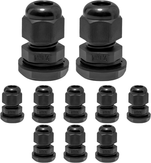 10 Pcs 1/4" NPT Nylon Cable Glands, IP68 Waterproof Adjustable Cord Grip Cable Connector Strain Relief Wire Protectors for 4-6mm Cable Diameter, B...
