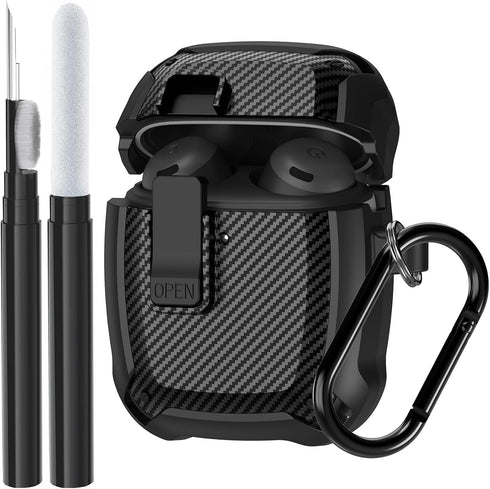 for Google Pixel Buds Pro Case 2022 with Cleaner Kit, Military Hard Shell Protective Armor Cover with Lock & Carabiner for Google Pixel Pro Earbud...