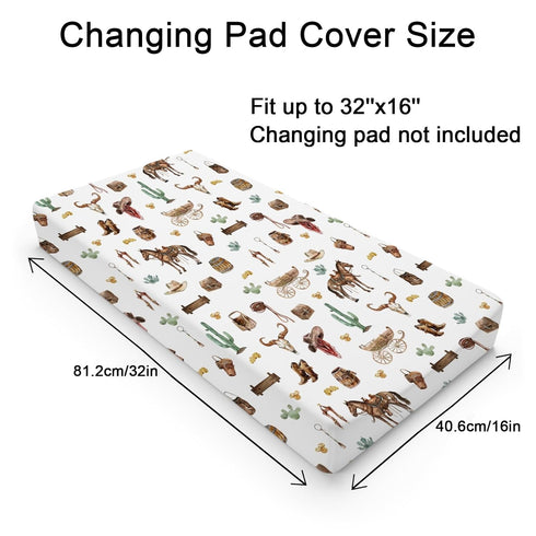 Western Cowboy Changing Pad Covers Cowboy Hats Boots Coins Cactus Goat Skull Horse Diaper Changing Pad Table Sheets for Boys Soft Breathable Stret...