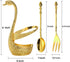 14 Pack Swan Base Holder with Coffee Spoon Forks, Gold Creative Dessert Flatware Set, Decorative Party Golden Serving Teaspoons for Stirring, Mixi...