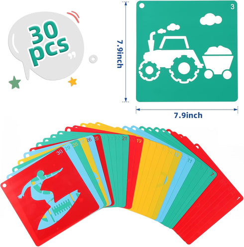Drawing Stencils Set Large Stencils for Kids 30 Different Patterns are The Gift for Boys and Girls(7.87inch*7.87inch)...