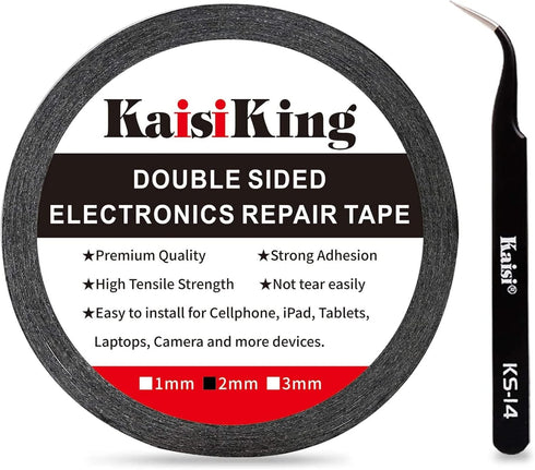 Kaisiking 2mm LCD Repair Tape for Phone Screen, Adhesive Tape with 1 Tweezers for Cell Phone, iPad, Tablets, Laptops, Camera...