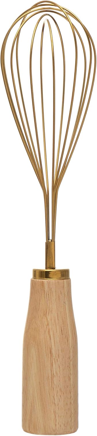 Bloomingville Standing Stainless Steel Wood Handle, Gold Finish Whisk, 10.25"...