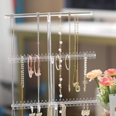 Premium Jewelry Stand, Earring Holder, Necklace Holder Stand, Clear 3-Tier Acrylic Large Storage Jewelry Organizer Stand & Bracelet/Bangles Stand,...