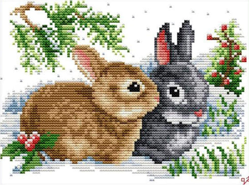 YANCONGLIDEYAN Cross Stitch DIY Hand Needlework Kits 11CT Stamped Cross Stitch Kits for Beginners Pre-Printed Embroidery Kit Pattern Rabbits...