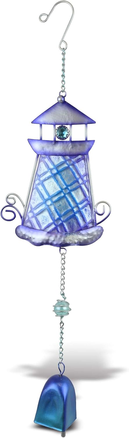 CoTa Global Purple Lighthouse Hanging Sea Glass Wind Chime 17.72 Inch, Nautical Glass Windchime Outdoor Decor for a Harmonic Porch, Patio & Garden...